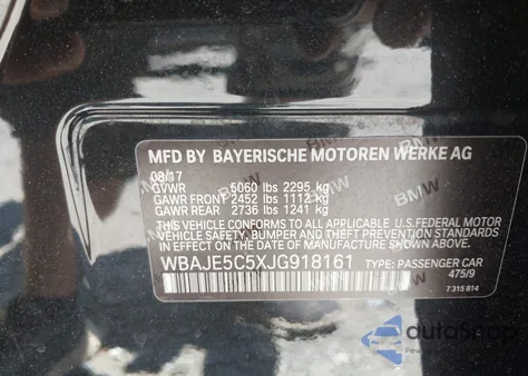 2018 BMW 540 z USA, uszkodzony, nr VIN WBAJE5C5XJG918161